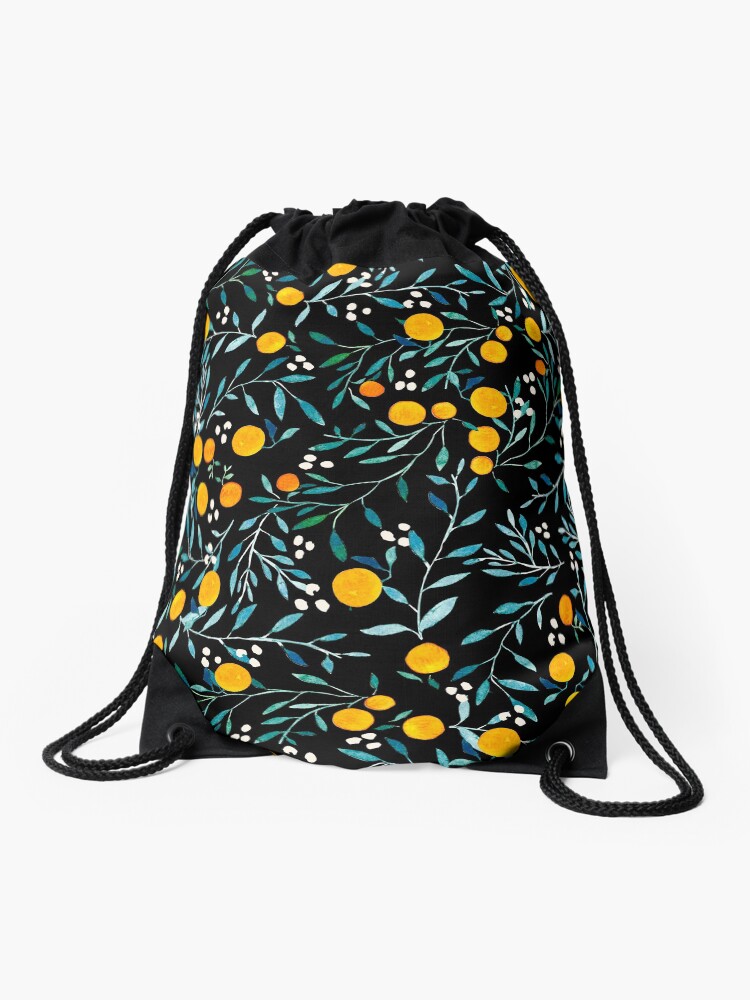 Thumbnail 1 of 3, Drawstring Bag, Oranges on Black designed and sold by artiisan.