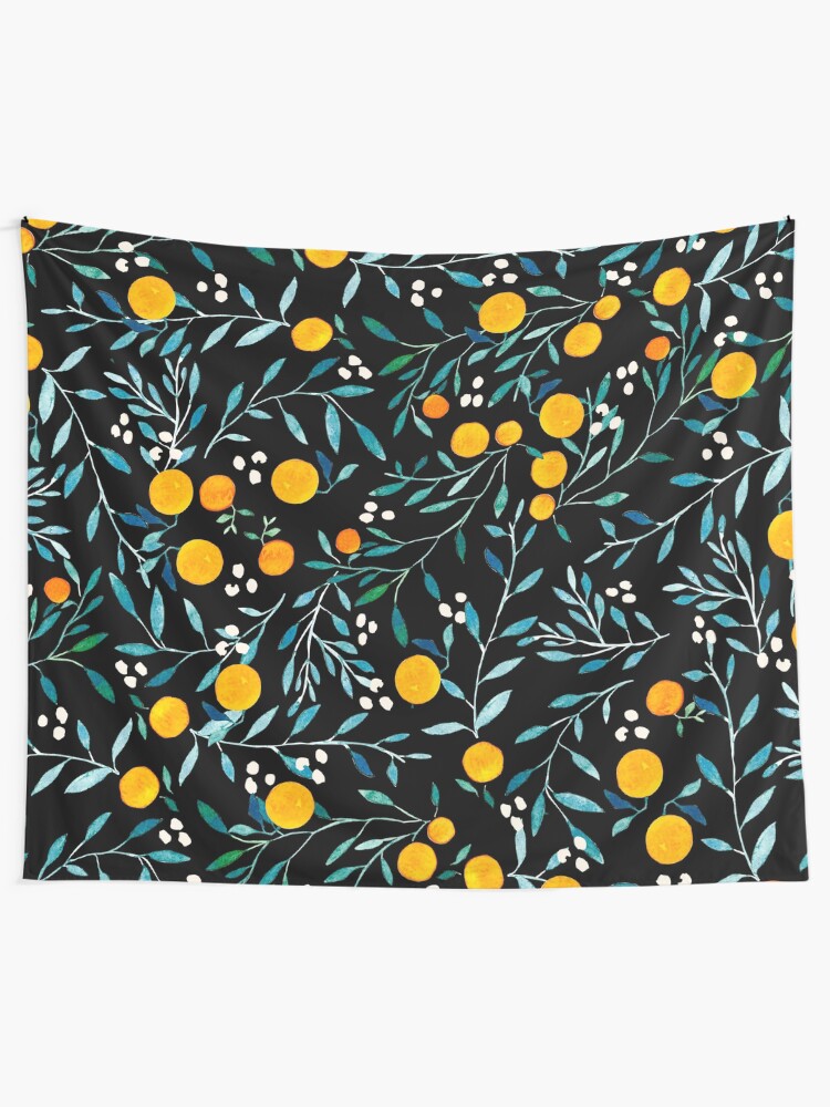 Alternate view of Oranges on Black Tapestry