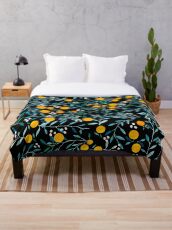 Oranges on Black Throw Blanket