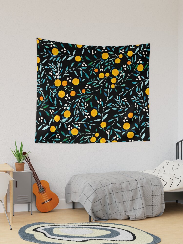Thumbnail 1 of 3, Tapestry, Oranges on Black designed and sold by artiisan.
