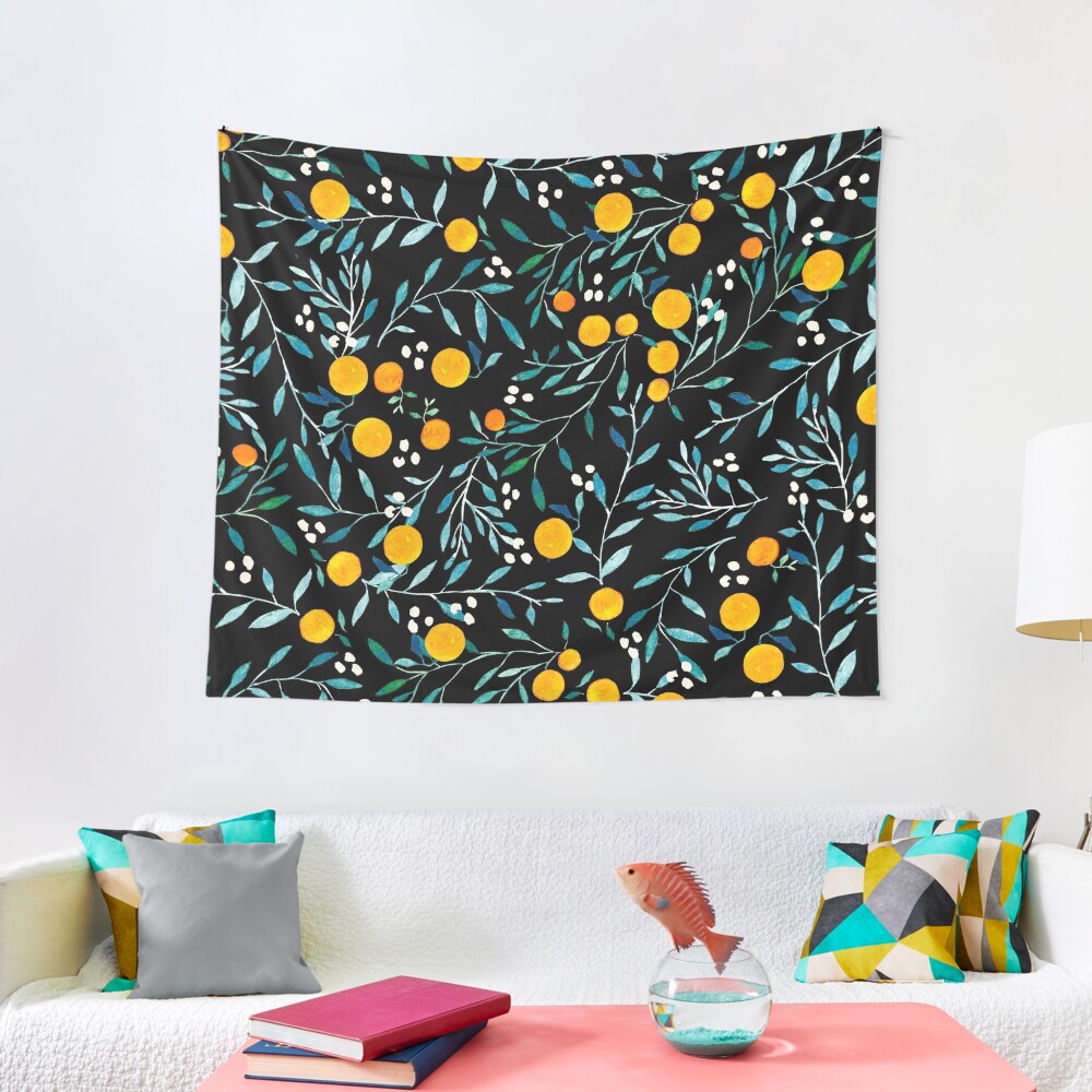 Discover Oranges on Black Tapestry