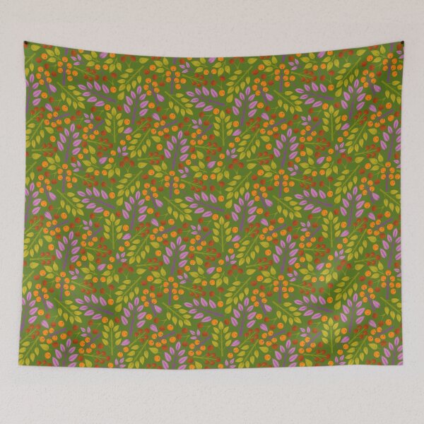Item preview, Patrón de bayas y hojas verde designed and sold by Vicki Dunlop.
