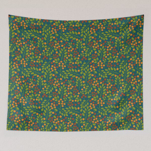 Item preview, Patrón de bayas y hojas verde azulado designed and sold by Vicki Dunlop.