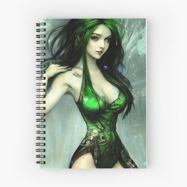 Artikelvorschau, schönes Fantasy-Mädchen mit grünen Haaren entworfen und verkauft von Balefirefantasy.