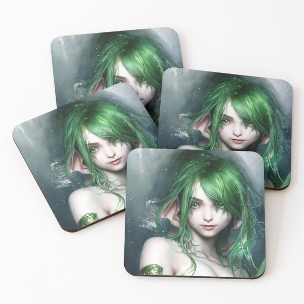 Aperçu de l'œuvre belle elfe aux cheveux verts créée et vendue par Balefirefantasy.