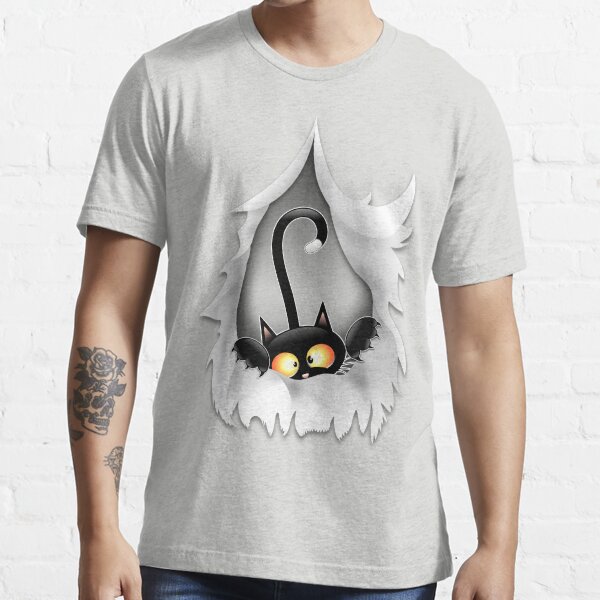 "Fun Cat Cartoon in ripped fabric Hole" Tshirt for Sale by BluedarkArt