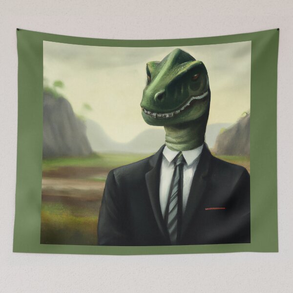 Item preview, Prehistoric Dinosaur Businessman, Fun AI Generated Art designed and sold by sweetbelle.
