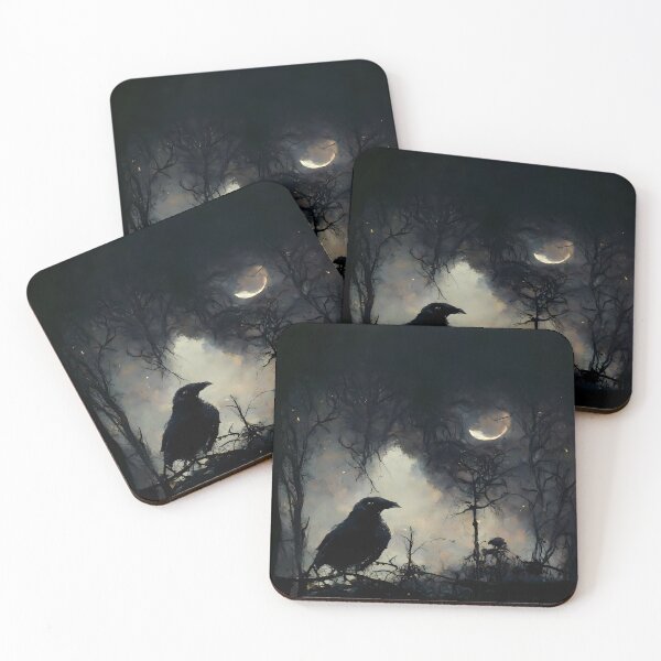 Item preview, Crow Raven Grunge Spooky Halloween Night  Watercolor Illustration designed and sold by CGSGraphics.