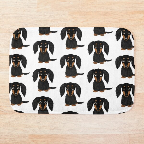 Dachshund Pet Dog Bath Mat Long Haired Black Tan Miniature Doormat