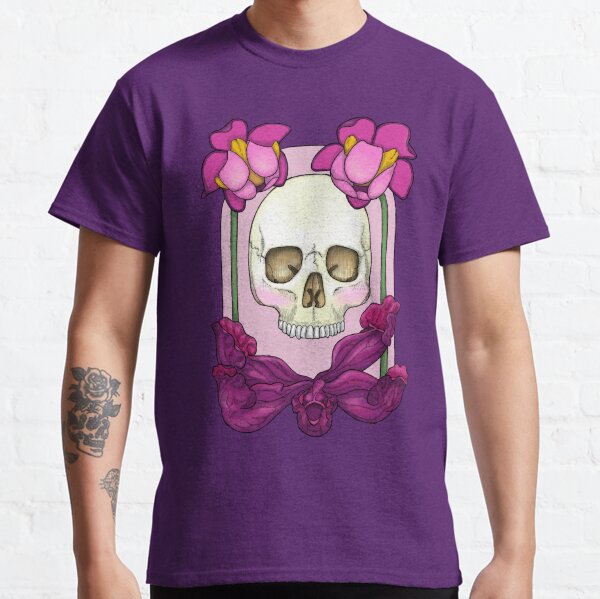 Pink Sparkle Skull Over Purple Pitcher Plant Classic T-Shirt