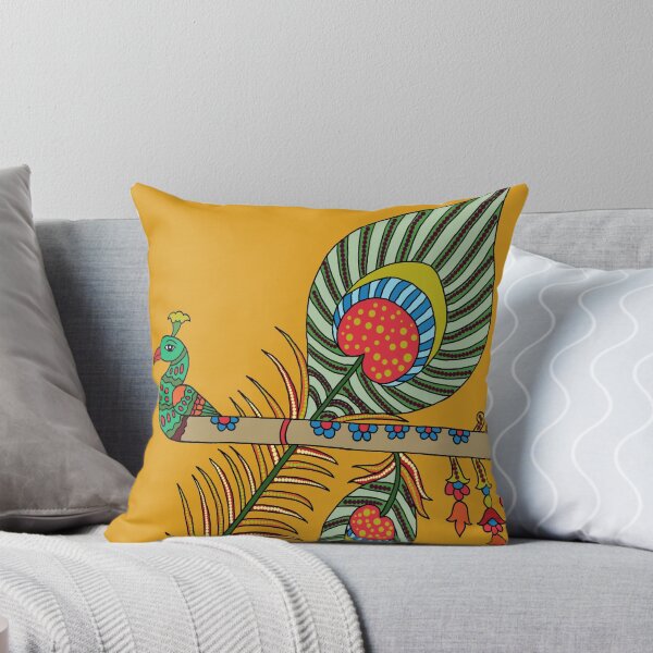 Item preview, flute and feathers kalamkari yellow designed and sold by sriknick.