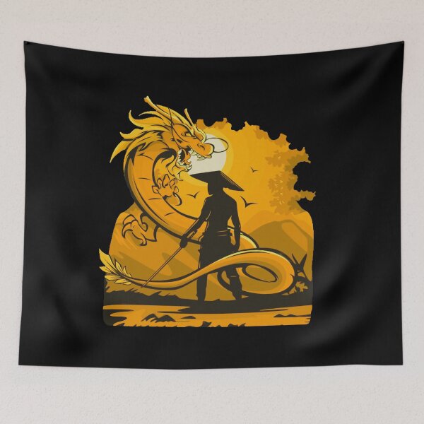 Item preview, Yellow Anime Samurai and Dragon design designed and sold by Dven-Clothes.