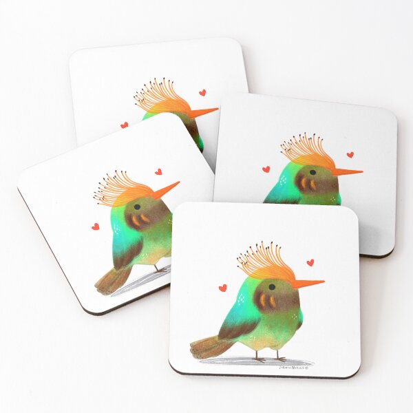 Item preview, Rufous Crested Coquette bird with hearts designed and sold by julianamotzko.