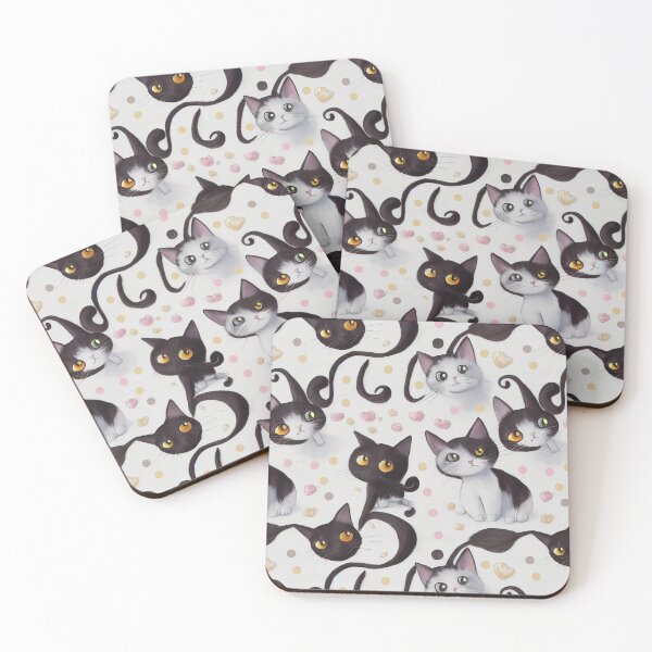 Item preview, Black and White Cats with Yellow and Green Eyes designed and sold by VintageFlorals.
