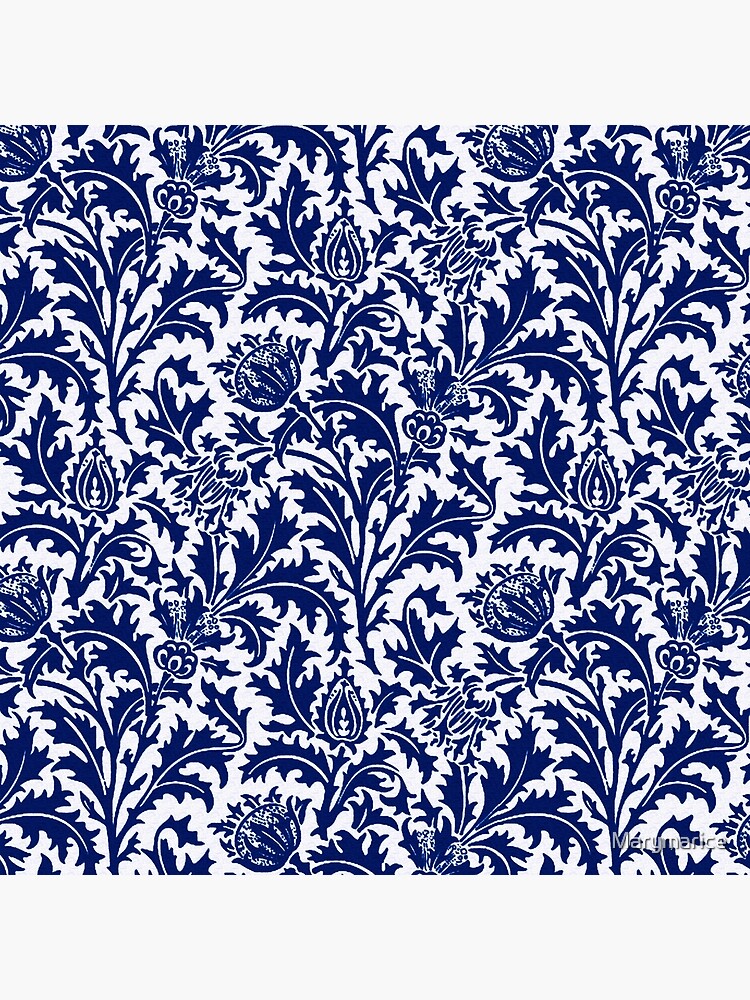 William Morris Thistle Damask, Navy Blue and White by Marymarice