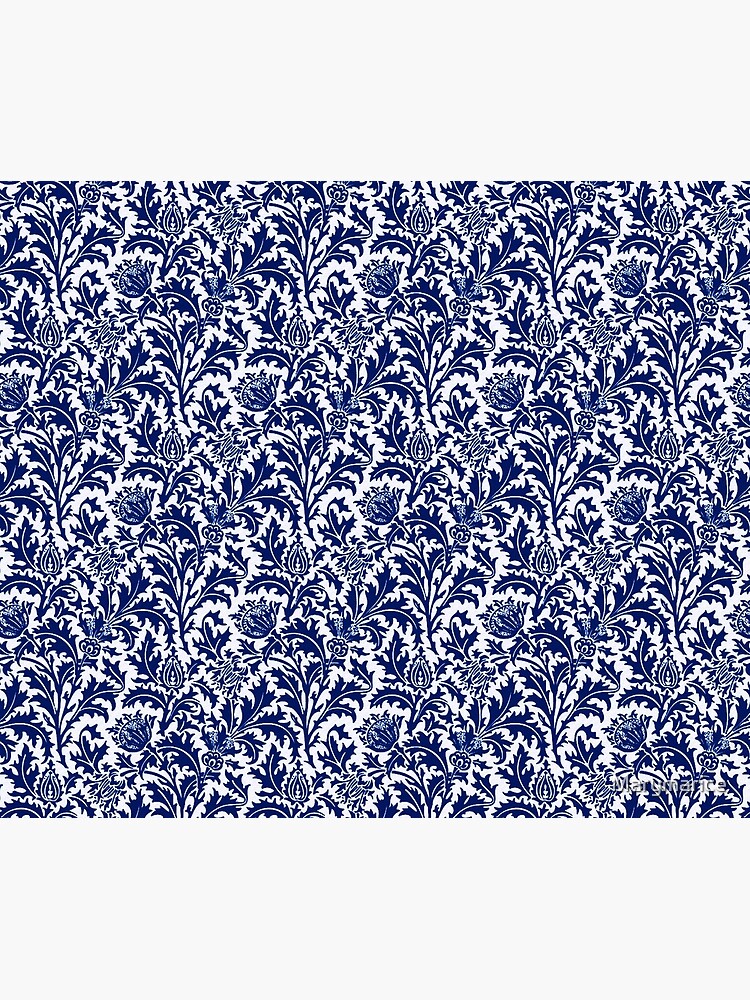 "William Morris Thistle Damask, Cobalt Blue And White " Throw Blanket ...