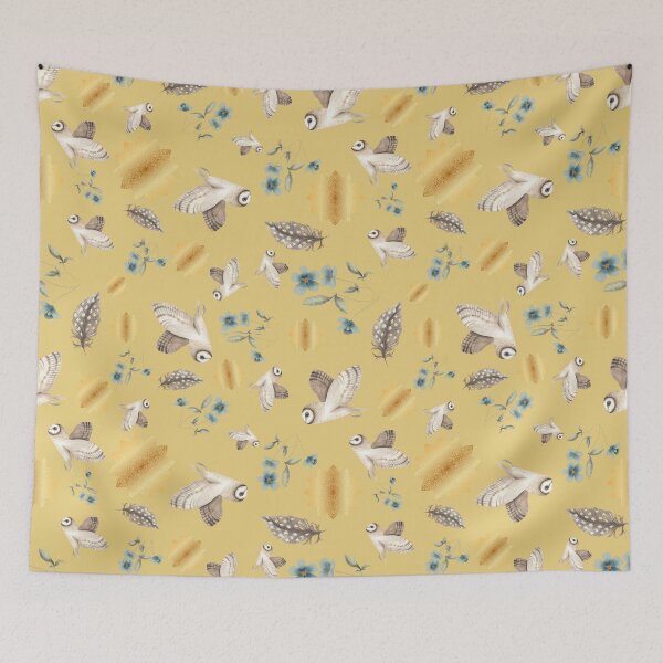 Item preview, Barn Owls Pattern in yellow designed and sold by snowyowls.