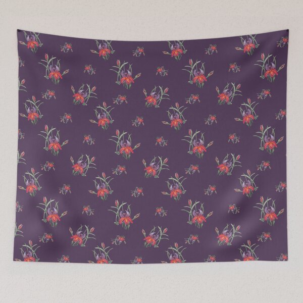 Item preview, Red Iris pattern on an eggplant background designed and sold by Nadeasart.
