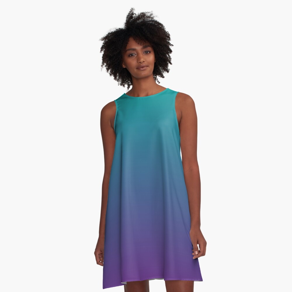 Ombre | Gradient Colors | Teal and Purple | A-Line Dress