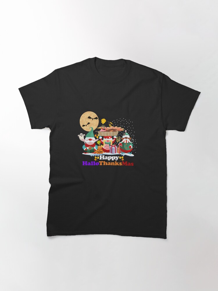Discover Halloween Thanksgiving Christmas Happy HalloThanksMas Gnomes T-Shirt