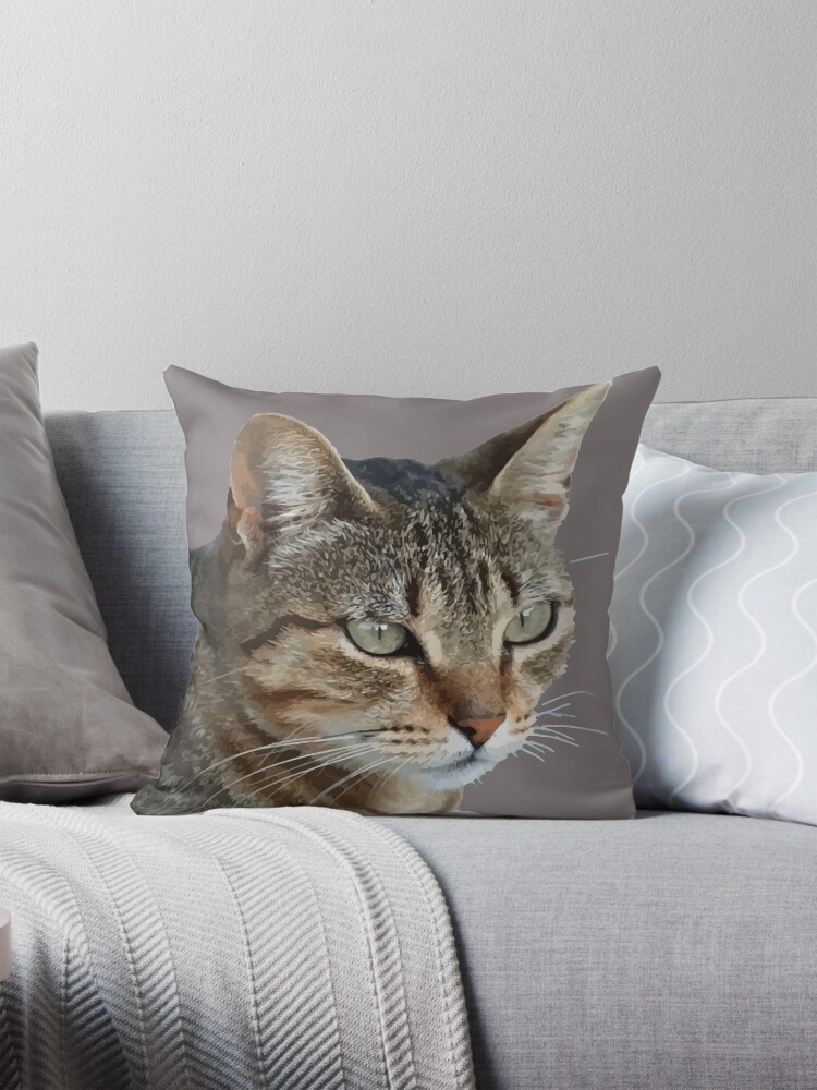 Thumbnail 1 of 4, Pillow, Stunning Tabby Cat Close Up Portrait Vector Isolated designed and sold by taiche.
