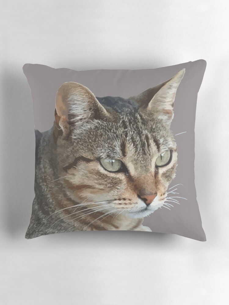 Thumbnail 3 of 4, Pillow, Stunning Tabby Cat Close Up Portrait Vector Isolated designed and sold by taiche.
