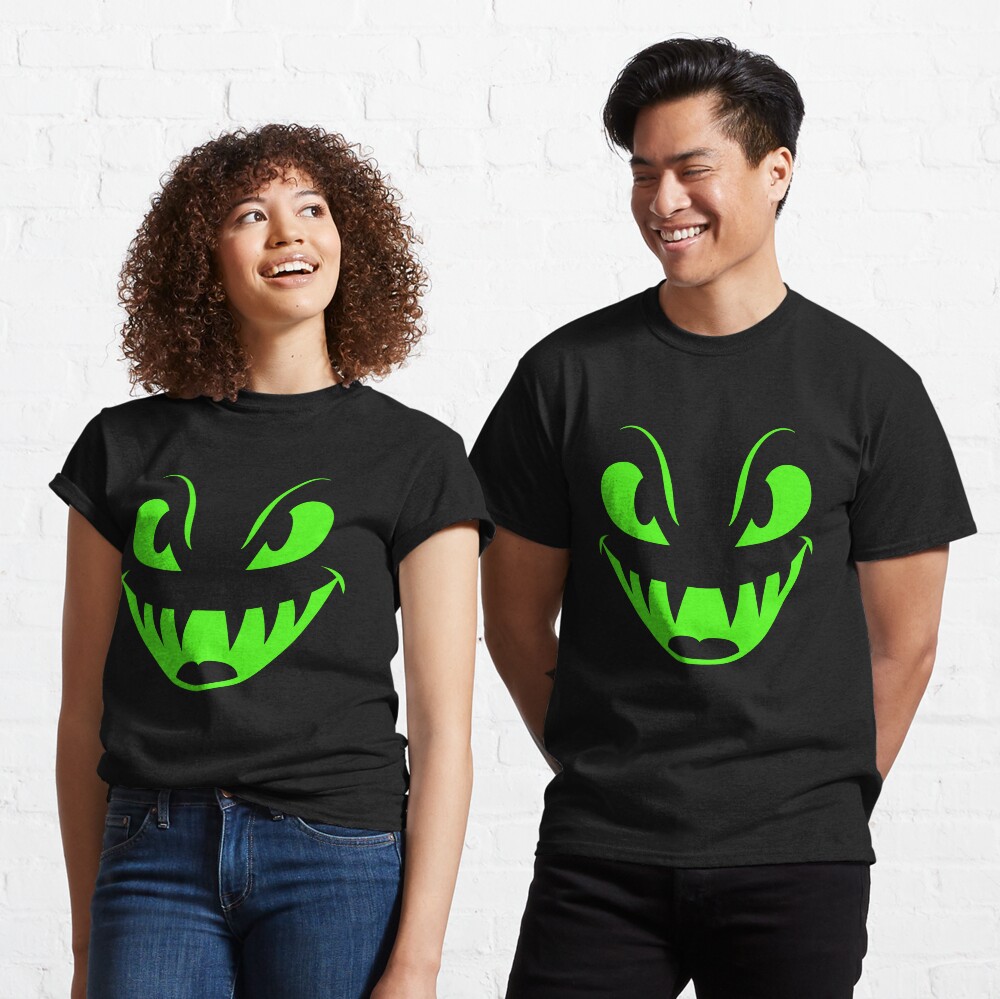 Scary Face Halloween T-Shirt Dark Green Glow Neon Shine-T-Shirt – Managatee