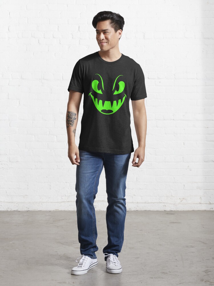 Scary Face Halloween T-Shirt Dark Green Glow Neon Shine-T-Shirt – Managatee