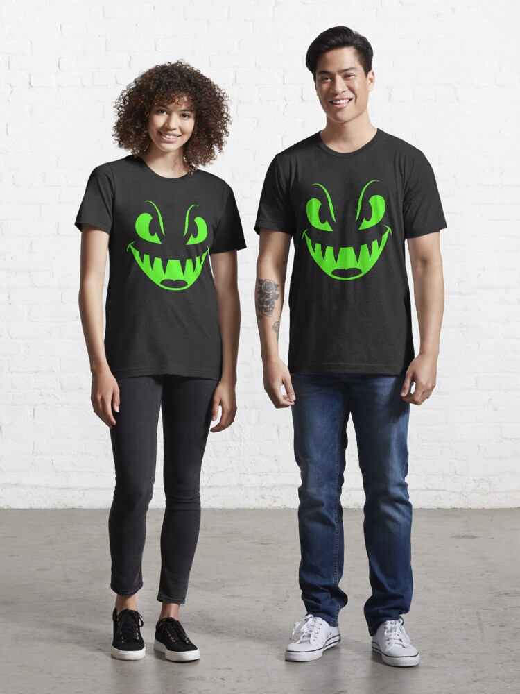 Scary Face Halloween T-Shirt Dark Green Glow Neon Shine-T-Shirt – Managatee