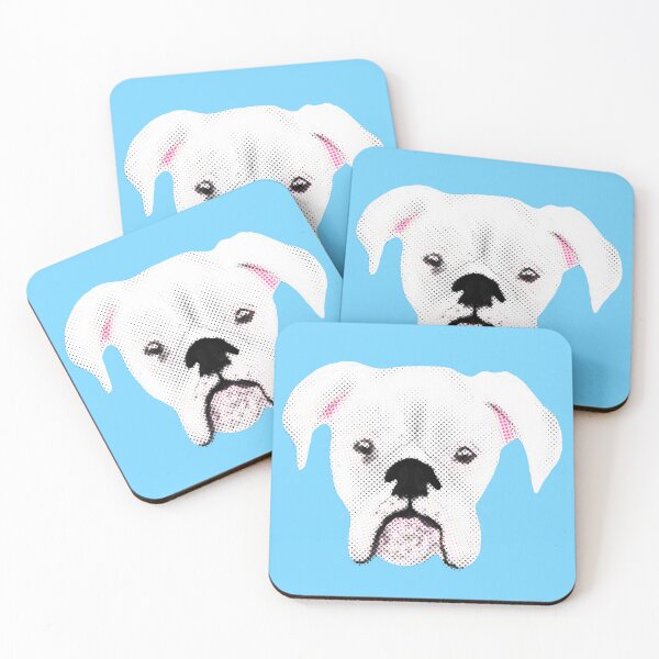 Item preview, WHITE BOXER DOG PUPPY HALFTONE SKY BLUE designed and sold by GIVENGRACE.ART.