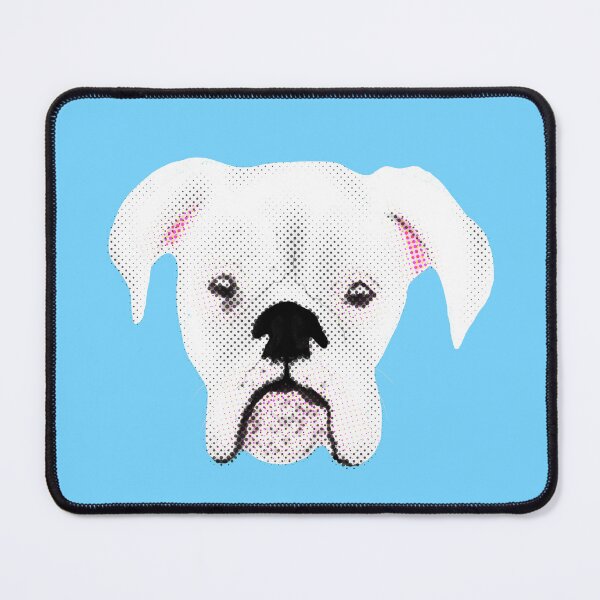 Item preview, WHITE BOXER DOG PUPPY HALFTONE SKY BLUE designed and sold by GIVENGRACE.ART.