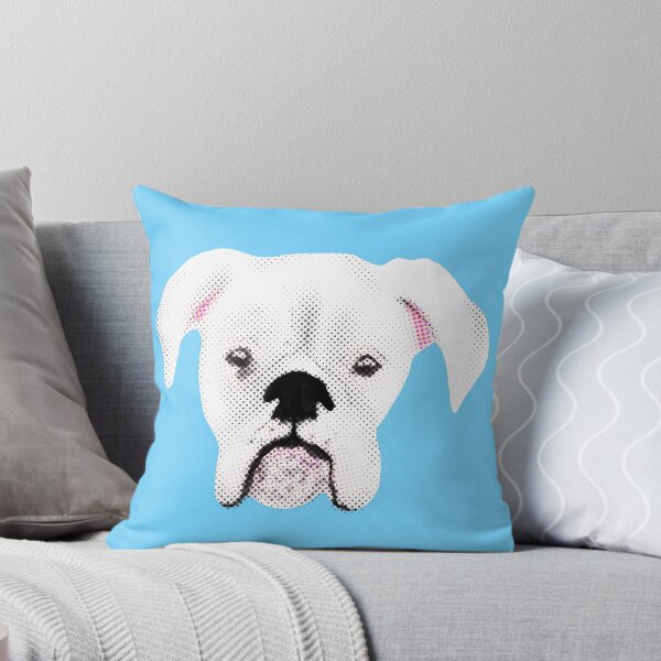 Item preview, WHITE BOXER DOG PUPPY HALFTONE SKY BLUE designed and sold by GIVENGRACE.ART.