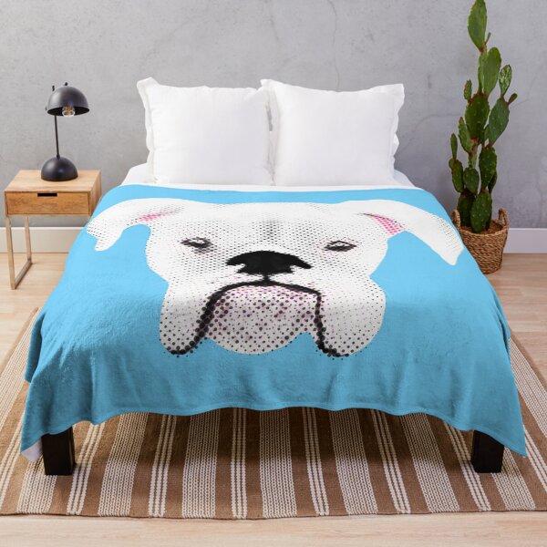 Item preview, WHITE BOXER DOG PUPPY HALFTONE SKY BLUE designed and sold by GIVENGRACE.ART.