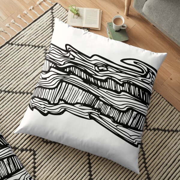 Radial Black, Brush, Hand ,Written Floor Pillow