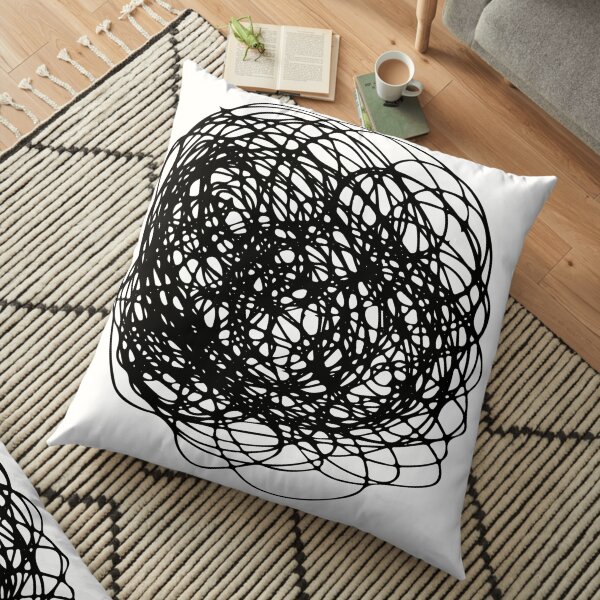 Circle Black, Brush, Hand ,Written Floor Pillow