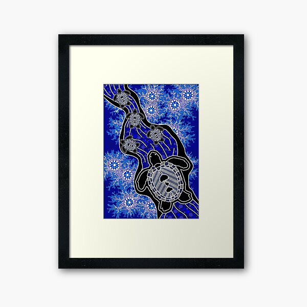 Authentic Aboriginal Art - Baby Sea Turtles Framed Art Print