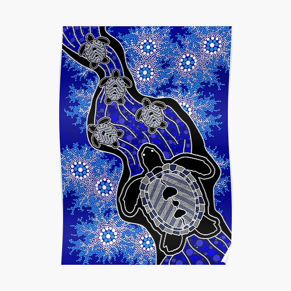 Art aborigène authentique - bébés tortues de mer Poster