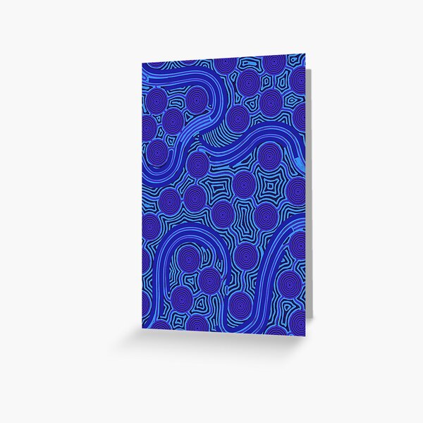 Authentic Aboriginal Art – The Rivers around Us (blue) Greeting Card