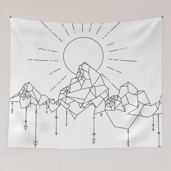 Item preview, Geometric Mountain Sun Arrows Black and White Line Art designed and sold by artbybee7.