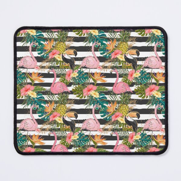 Item preview, Flamingo Summer Black White Stripes designed and sold by Rainbows Galore.