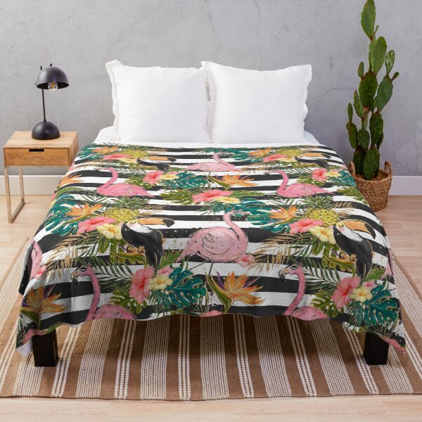 Item preview, Flamingo Summer Black White Stripes designed and sold by Rainbows Galore.