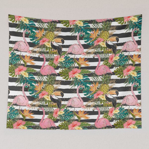 Item preview, Flamingo Summer Black White Stripes designed and sold by Rainbows Galore.