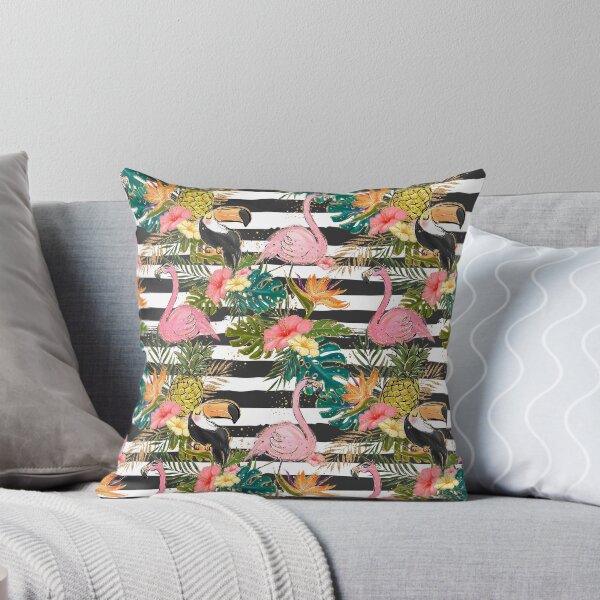 Item preview, Flamingo Summer Black White Stripes designed and sold by Rainbows Galore.