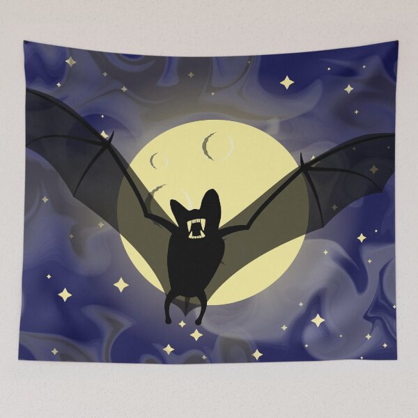 Aperçu de l'œuvre Chauve-souris volante à pleines dents et une énorme lune créée et vendue par ReflectedCrafts.