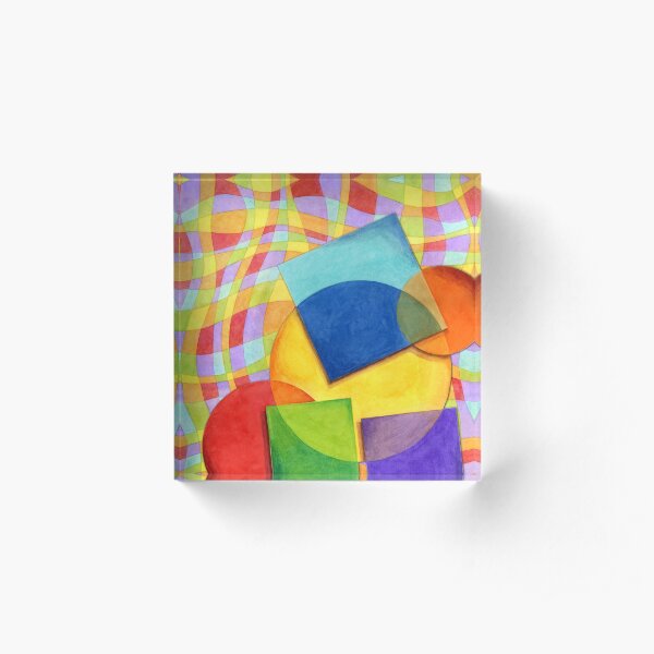 Candy Rainbow Geometric Plaid Acrylic Block