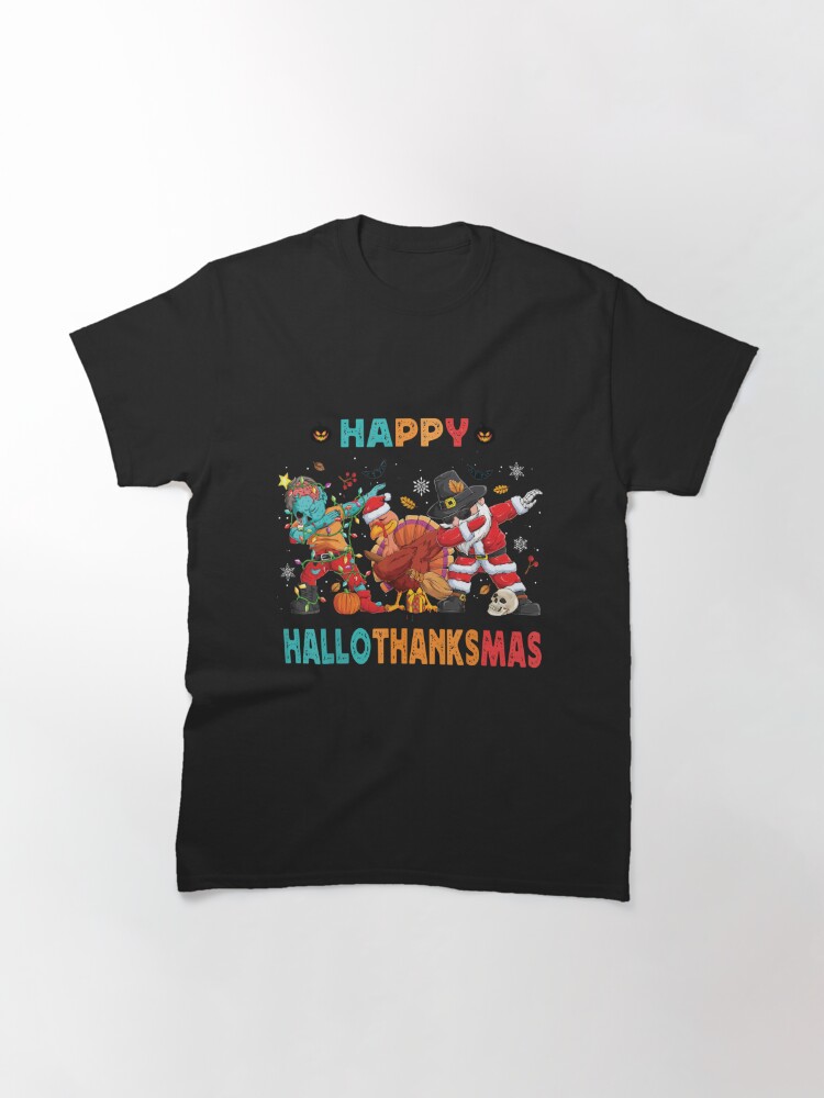 Disover Happy Hallothanksmas Dabbing Zombie Turkey Santa T-Shirt