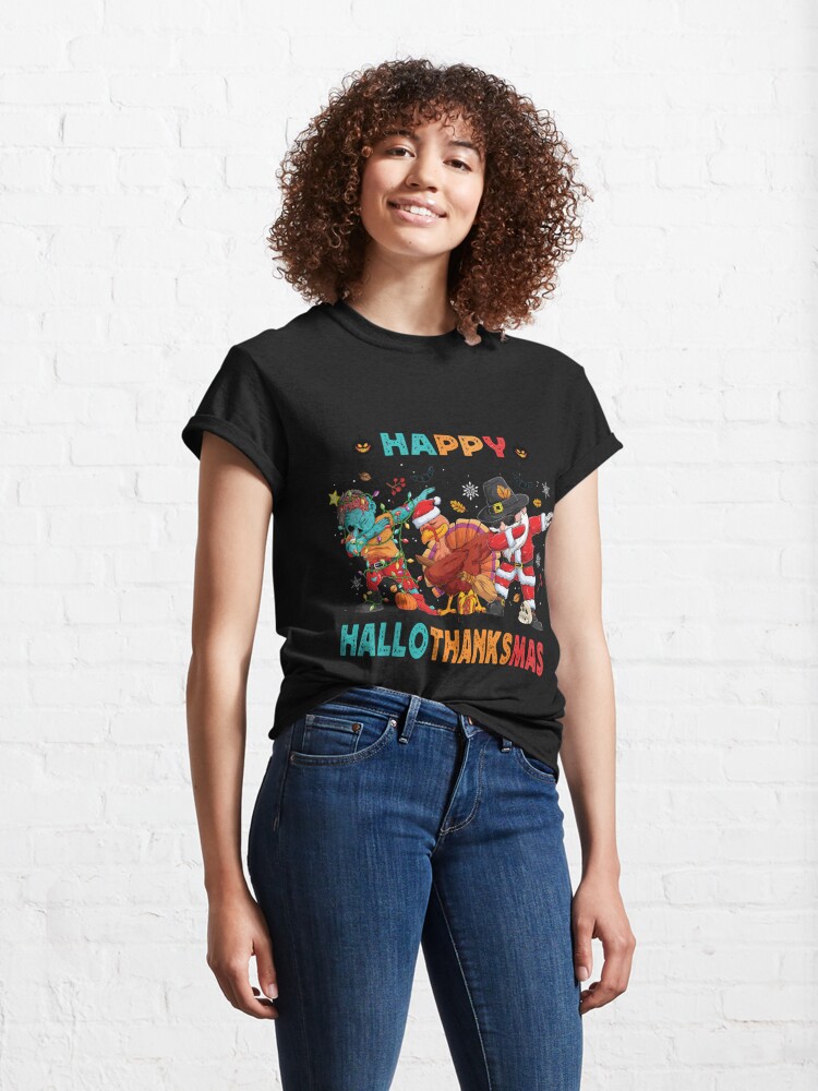 Disover Happy Hallothanksmas Dabbing Zombie Turkey Santa T-Shirt