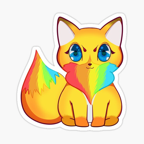 Kawaii Rainbow Fox with Blue Eyes Sticker