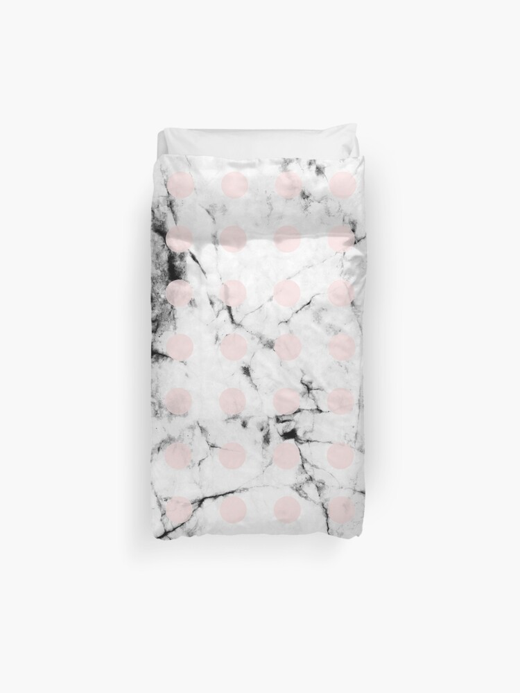 White Marble Concrete Texture Blush Pink Polka Dots Duvet Cover