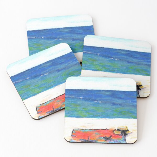 Item preview, Ocean view with Beach Towel and Hat in Oil Pastel designed and sold by JulzArtDesigns.